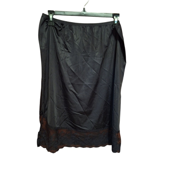 Vintage Black Slippery Half Slip Lace Hem Side Slip Mobwife Witchy Romantic - Picture 1 of 3